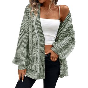 Pink Queen Women's 2024 Fall Winter Long Sleeve Cable Knit Sweater Open Front Cardigans Button Loose Outerwear