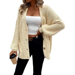 Pink Queen Women's 2024 Fall Winter Long Sleeve Cable Knit Sweater Open Front Cardigans Button Loose Outerwear in Kuwait