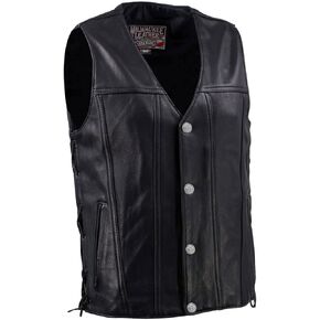 Milwaukee Leather USA MADE MLVSM5005 Men's Black 'Road Whip' Premium Motorcycle Leather Vest with Buffalo Snap Buttons