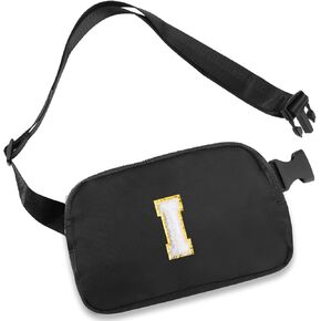 Belt Bag Fanny Pack with Initial Letter Patch, Crossbody Bags for Teen Adult Girl Women, Personalized Gifts for 8 9 10 11 12 13 Year Old Girl, Fashion Waist Packs, Birthday Gift Idea, Black A