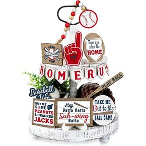 15 Pcs Baseball Tiered Tray Decor Set Baseball Wooden Decor Summer Fall Rustic Table Signs Baseball Game Sign for Baseball Party Supplies
