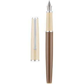 HongDian 920 White Metal Fountain Pen, Gold Plated Fine Point and Trim Classic Pen with Ink Converter, Smooth Writing Pen