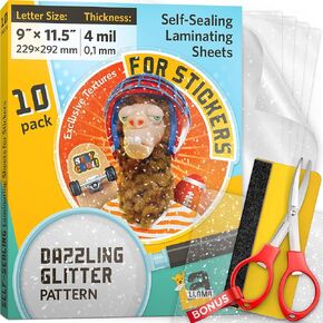 Glitter Laminate sheets, Clear Self Adhesive Glitter Vinyl Laminating Sheets, Overlay Lamination Sticker Paper, Sparkling Transparent Vinyl Laminating Sheets 9 x 11.5 Inches, 4 Mil Thick, 10 Pack