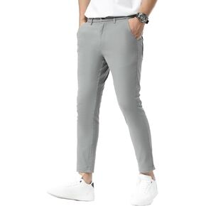 Plaid&Plain Men's Slim Fit Khaki Pants Stretch Cropped Chino Skinny Pants