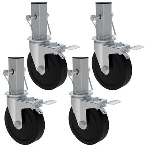 5 Inch Scaffolding Casters Wheels, 4 Pack Baker Scaffold Caster with Dual Locking Brakes, Heavy Duty 440LBS Capacity per Wheel, Rubber Casters Square 1.25" (or 1 1/4") Stem Replacement