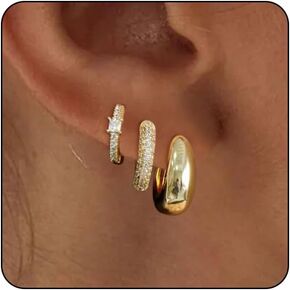 VIROMY Small Silver Hoop Earrings Set for Women, Sterling Silver Earrings Chunky Silver Hoop Earrings Tiny Lightweight CZ Earrings for Women Trendy Fashion Jewelry for Women