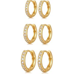 Gold Hoop Earrings for Women,14k Gold Plated Small Gold Hoop Earrings Set Hypoallergenic,Gold Huggie Hoop Cartilage Earrings,Chunky Hoop Earrings Stack Non Tarnish
