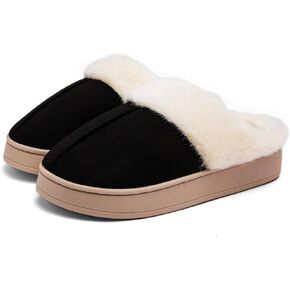 Women's Fuzzy Memory Foam Slippers Comfy Winter Soft Slip On House Slippers Bedroom Shoes with Warm Plush Lining and Indoor Outdoor Soles