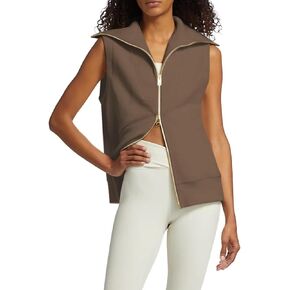 TOLENY Women's Full Zipper Sweater Vest Top Ribbed Knit Lapel Sweatshirt Double Slider Sleeveless Cardigan