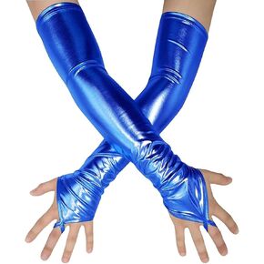 Men's and Women's Shiny Metallic Fashion Fingerless Gloves Long Elastic Costume Gloves