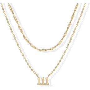 PAVOI 14K Gold Plated Angel Number Pendant Layering Necklace for Women | 999 Lucky Numerology Singapore Chain Necklace