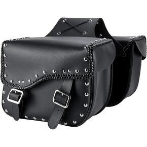 Dream Apparel Faux Leather Motorcycle Saddle Bags Throw Over Saddlebags, PVC Motorcycle Side Bags for Honda Shadow Sportster Softail Dyna V-star (Black)