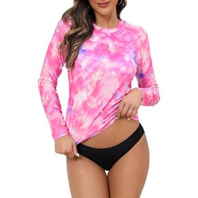 Bonneuitbebe Women Rash Guard UPF 50+ Long Sleeve Swim Shirts with Bra Quick Dry Printed SPF Shirts Beach Water Swimwear