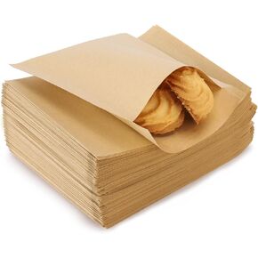 LoveBB 200 Pcs Kraft Paper Treat Bags Brown Flat Favor Bag for Cookie Popcorn Snacks Party Small Gift Bag (4 x5 Inch)