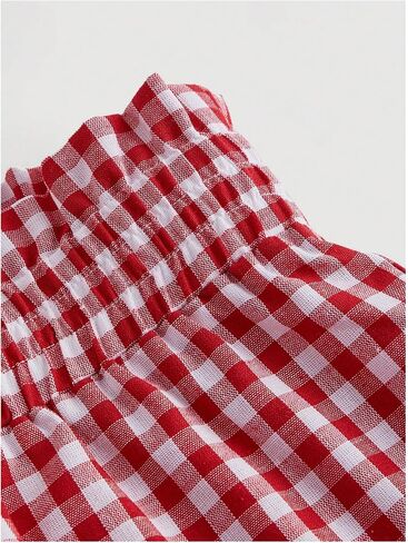 SHENHE Women's Plus Size Plaid Ruffled Paperbag Waist Wide Leg Loose Mini Shorts in Saudi Arabia