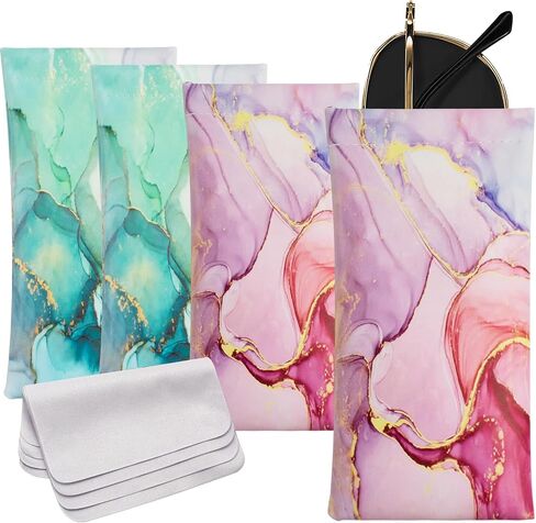 4 Pcs Squeeze Top Sunglass Case with Cleaning Cloth, Soft Leather Eyeglass Case Portable Sunglasses Pouch in Saudi Arabia