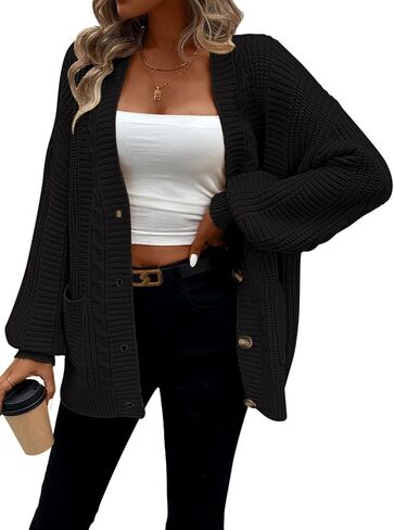Pink Queen Women's 2024 Fall Winter Long Sleeve Cable Knit Sweater Open Front Cardigans Button Loose Outerwear in Saudi Arabia
