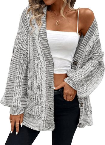 Pink Queen Women's 2024 Fall Winter Long Sleeve Cable Knit Sweater Open Front Cardigans Button Loose Outerwear in Saudi Arabia