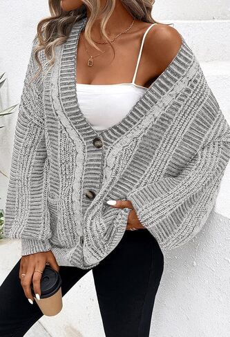 Pink Queen Women's 2024 Fall Winter Long Sleeve Cable Knit Sweater Open Front Cardigans Button Loose Outerwear in Saudi Arabia