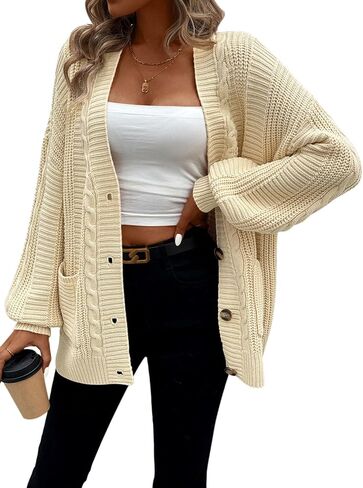 Pink Queen Women's 2024 Fall Winter Long Sleeve Cable Knit Sweater Open Front Cardigans Button Loose Outerwear in Kuwait