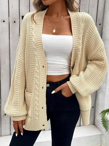 Pink Queen Women's 2024 Fall Winter Long Sleeve Cable Knit Sweater Open Front Cardigans Button Loose Outerwear in Kuwait