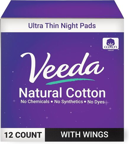 Veeda Ultra Thin Night Pads for Women - Super Absorbent Overnight pads with wings - Feminine Pads with Overnight Absorbency - Unscented & Chlorine free Sanitary Napkins - 12 Count in Kuwait