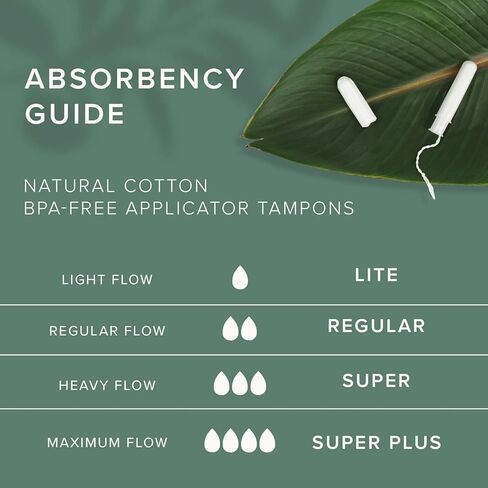 Veeda 100% Natural Cotton Tampons - Super Absorbency with Leak Proof Protection - Compact BPA-Free Applicator - Unscented & Free from Chlorine, Toxin - 16 Count in Kuwait