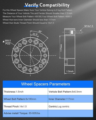 ECCPP 4 قطع 1.5 بوصة محولات فاصل العجلات 8 العروة 8x6.5 إلى 8x180 14x1.5 مسامير 117 ملم متوافقة مع 1999-2010 لسيارة شيفروليه سيلفرادو 2500 2500HD Silverado 3500 3500HD|1992-2013 لسيارة شيفروليه سوبربان 2500 in Saudi Arabia
