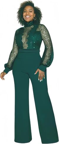 Lace Sequin Details Formal Jumpsuits for Women Elegant Evening Party in Saudi Arabia