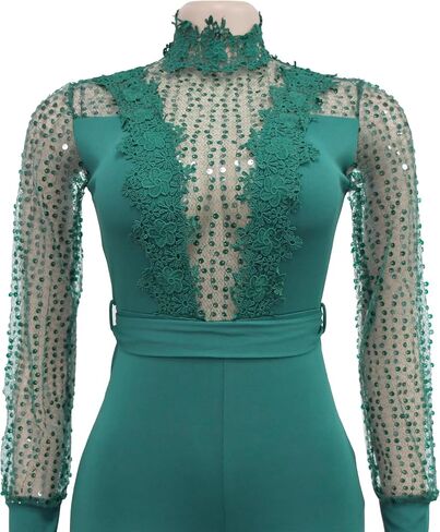 Lace Sequin Details Formal Jumpsuits for Women Elegant Evening Party in Saudi Arabia