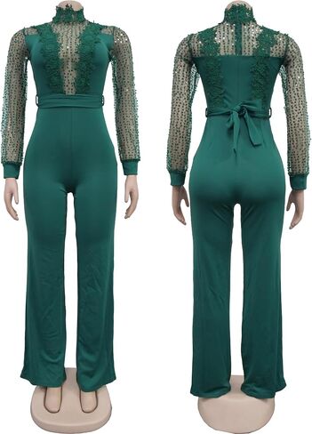 Lace Sequin Details Formal Jumpsuits for Women Elegant Evening Party in Saudi Arabia