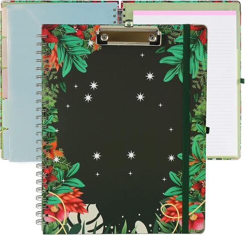 Clipboard Folio Spiral Folder Board,5 Extra Folders with 10 Storage Pockets,Refillable Lined Fillable Notepad,Foldable Clipboard with Storage,Suitable for Office,School and Student (flowers plants) in Saudi Arabia
