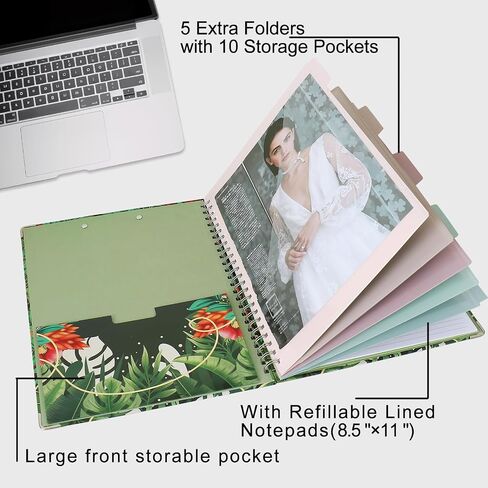 Clipboard Folio Spiral Folder Board,5 Extra Folders with 10 Storage Pockets,Refillable Lined Fillable Notepad,Foldable Clipboard with Storage,Suitable for Office,School and Student (flowers plants) in Saudi Arabia