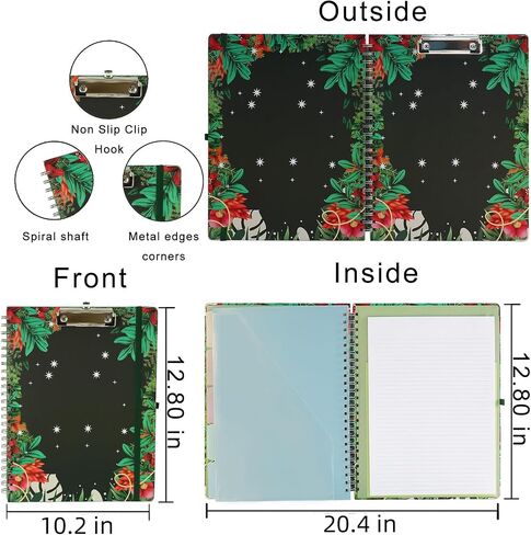 Clipboard Folio Spiral Folder Board,5 Extra Folders with 10 Storage Pockets,Refillable Lined Fillable Notepad,Foldable Clipboard with Storage,Suitable for Office,School and Student (flowers plants) in Saudi Arabia