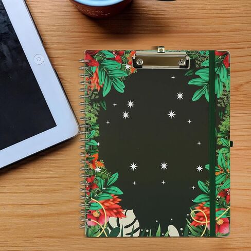 Clipboard Folio Spiral Folder Board,5 Extra Folders with 10 Storage Pockets,Refillable Lined Fillable Notepad,Foldable Clipboard with Storage,Suitable for Office,School and Student (flowers plants) in Saudi Arabia