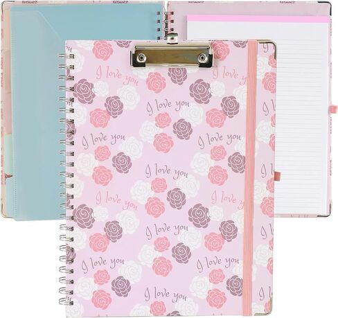 Clipboard Folio Spiral Folder Board,5 Extra Folders with 10 Storage Pockets,Refillable Lined Fillable Notepad,Foldable Clipboard with Storage,Suitable for Office,School and Student (flowers plants) in Saudi Arabia