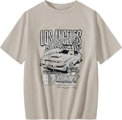 Girl's Car Letter Graphic Print Round Neck Short Sleeve Tee Summer Casual T Shirt Graphics Tee Shirt in Kuwait