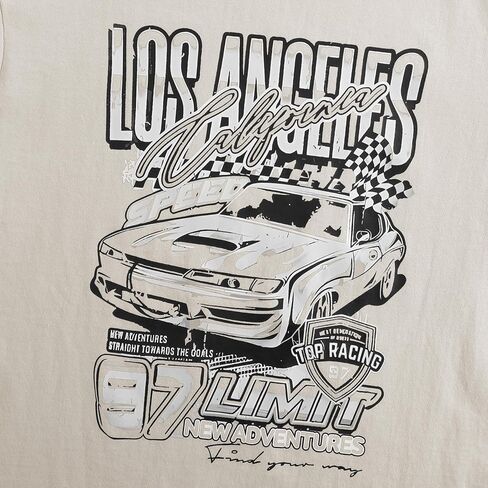Girl's Car Letter Graphic Print Round Neck Short Sleeve Tee Summer Casual T Shirt Graphics Tee Shirt in Kuwait