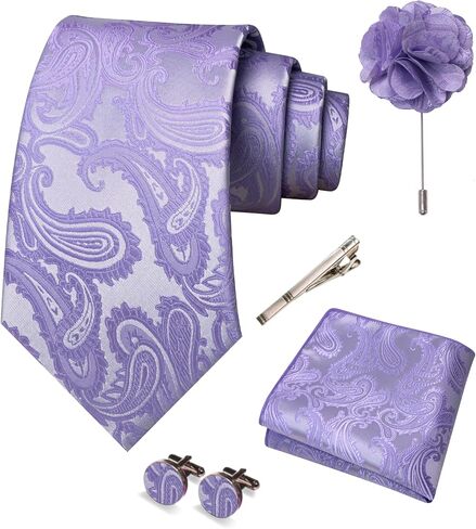JEMYGINS Mens Paisley Tie and Pocket Square,Lapel Pin,Cufflinks,Tie Clip Sets with Gift Box 5PCS in Saudi Arabia