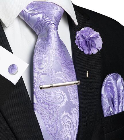 JEMYGINS Mens Paisley Tie and Pocket Square,Lapel Pin,Cufflinks,Tie Clip Sets with Gift Box 5PCS in Saudi Arabia