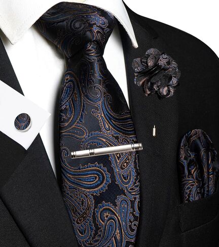 JEMYGINS Mens Paisley Tie and Pocket Square,Lapel Pin,Cufflinks,Tie Clip Sets with Gift Box 5PCS in Saudi Arabia