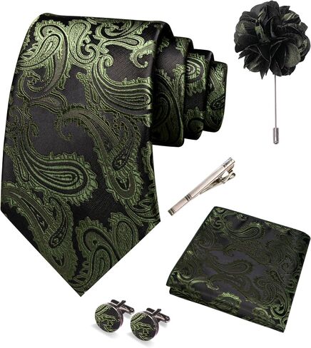 JEMYGINS Mens Paisley Tie and Pocket Square,Lapel Pin,Cufflinks,Tie Clip Sets with Gift Box 5PCS in Saudi Arabia