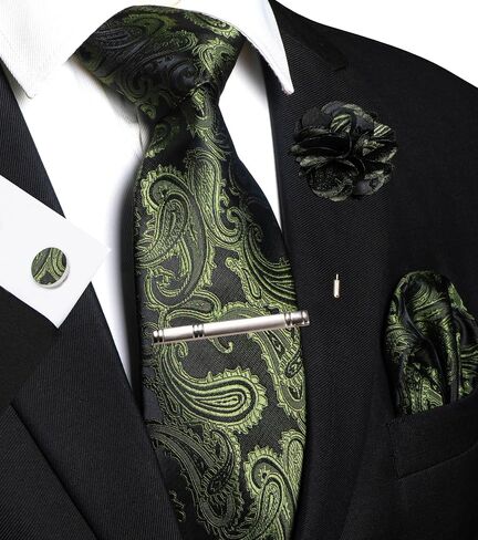 JEMYGINS Mens Paisley Tie and Pocket Square,Lapel Pin,Cufflinks,Tie Clip Sets with Gift Box 5PCS in Saudi Arabia