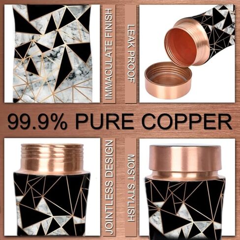Oas Copper - زجاجة مياه من النحاس النقي الفاخر مع فوائد صحية أيورفيدية - 34oz (أسود/ذهبي/أبيض) in Kuwait