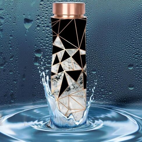 Oas Copper - زجاجة مياه من النحاس النقي الفاخر مع فوائد صحية أيورفيدية - 34oz (أسود/ذهبي/أبيض) in Kuwait