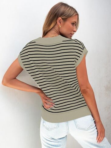 HDLTE Striped Sweater Vest for Women - Button Up Work Tank Tops Cardigan Business Casual Outfits Trendy Knit Shirt 2024 in Saudi Arabia