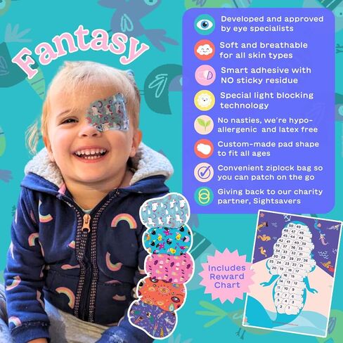 Speckles- HIDE&SEE Kids Eye Patches (Dinosaur) Fun & Comfortable Hypoallergenic Patches for Amblyopia & Strabismus Treatment, IMAGINE Pack for Boys & Girls includes motivational Reward Chart (50 Pack) in Kuwait