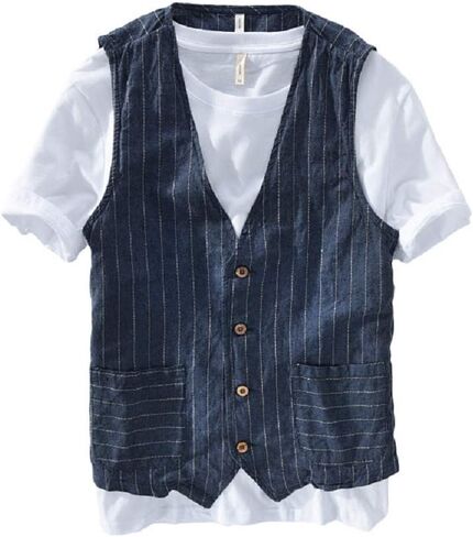 Men's Summer Casual Cotton Linen Sleeveless Thin Vest Beach Waistcoat in Saudi Arabia