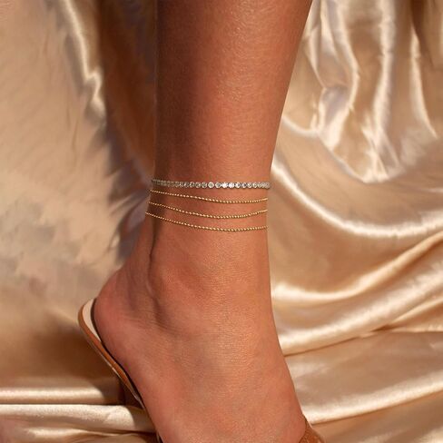 Ankle Bracelets for Women,Dainty Gold Anklet 14k Gold Plated Summer Pearl Anklets for Women Waterproof Non Tarnish Pearl Anklet Set Cute Beded Chain Anklets for Women Beach Gold Jewelry in Saudi Arabia