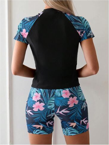 MakeMeChic Women's 2 Piece Tankini Short Sleeve Rash Guard Swimsuit Swim Shirt with Boyshorts Bathing Suit in Saudi Arabia